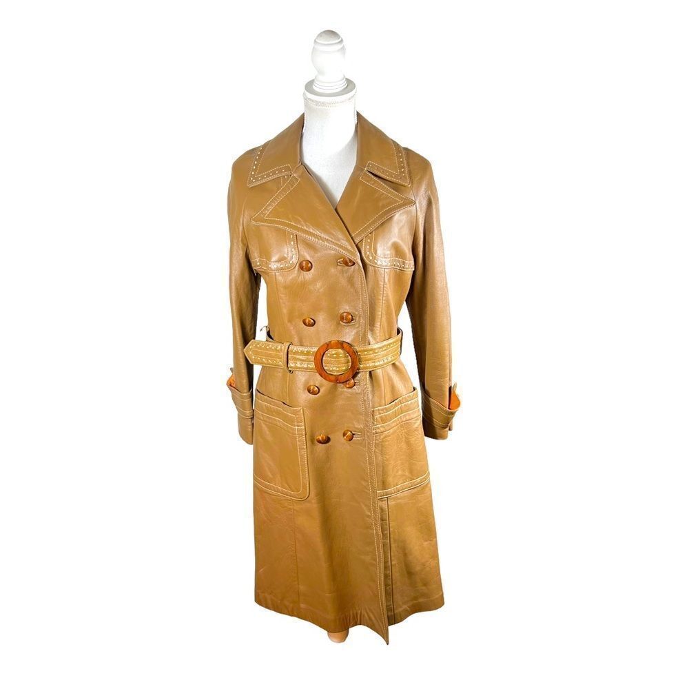 Vintage 1960s 1970s 24 Karat by Dan Di Modes Belted Leather Trench